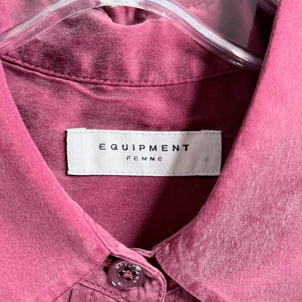 Equipment Femme Shirt Women XS Burgundy Silk Long Sleeve Button Down Pockets
